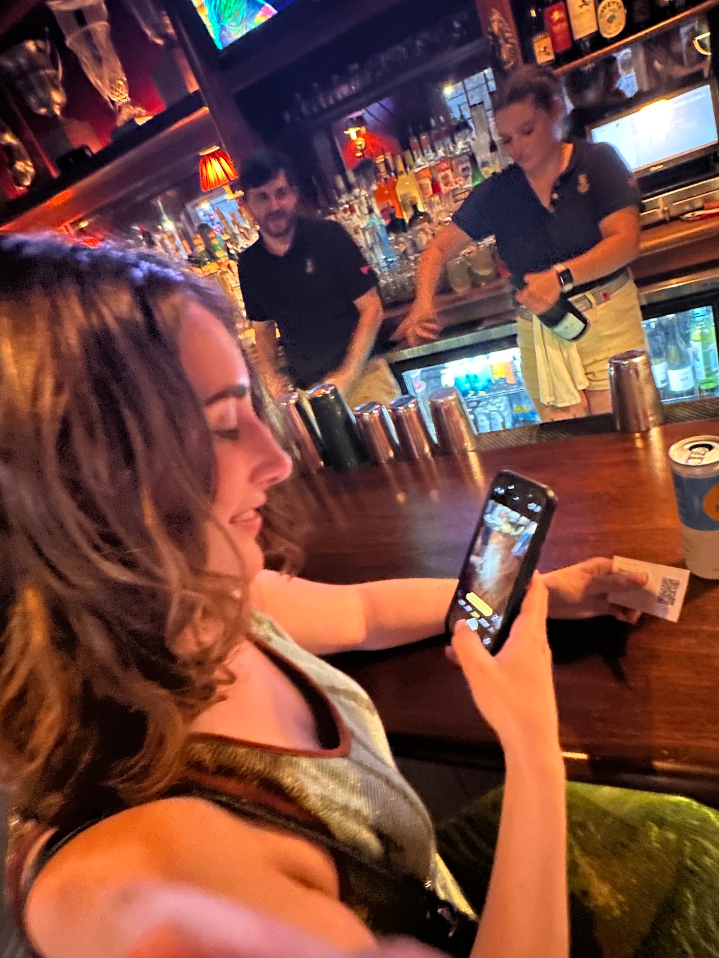 Scanning a card at the bar.